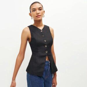Reformation Aspen Linen Vest Black Button-Down